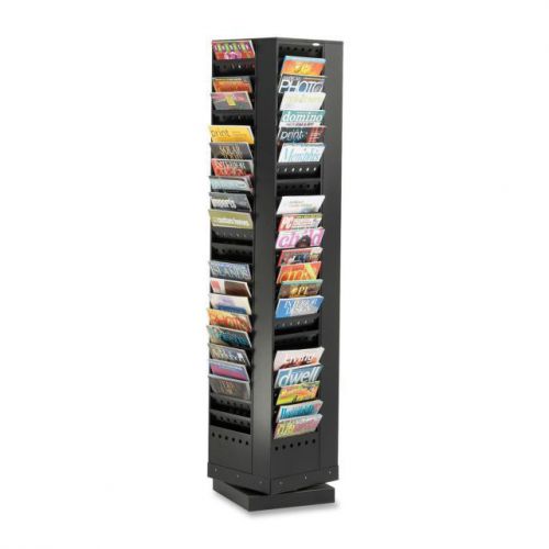 Safco Steel Rotary Magazine Rack, 92 Pockets, 14 x 14 x 68, Black - SAF4325BL