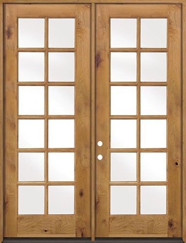 Knotty alder full glass tdl exterior double door unfinished divided lite doors for sale