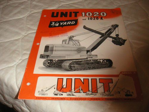 1950&#039;s UNIT MODEL 1020 &amp; 1020A SHOVEL CRAWLER CRANE SALES BROCHURE