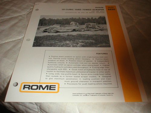 1974 ROME MODEL R89H TOWED SCRAPER FOR CATERPILLAR D8 D9 TRACTORS SALES BROCHURE