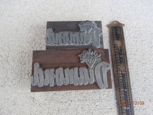 LOT OF 2 METAL ON WOOD DIAMOND LETTERPRESS PRINTING BLOCKS VINTAGE