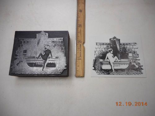 Letterpress Printing Printers Block, Dog watches Boy climb into Bargamin Bathtub