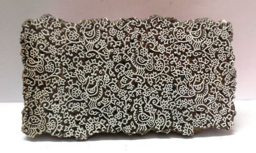 VINTAGE WOOD HAND CARVED TEXTILE FABRIC TISSU PRINTER BLOCK STAMP FLORAL N BIRDS