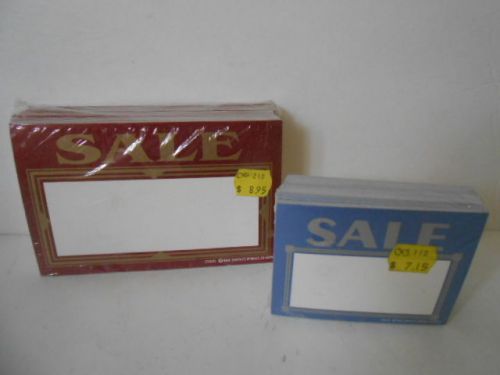 2 PKGS SALE SIGNS  3-1/2&#034; X 5-1/2&#034; 100 PC EACH BLUE &amp; MAROON &#034;SALE&#034; 200 PCS