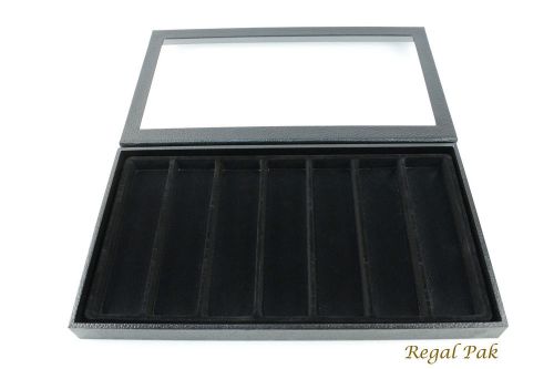 Black full size case 1&#034;h with black flocked plastic tray liner (7-section) for sale