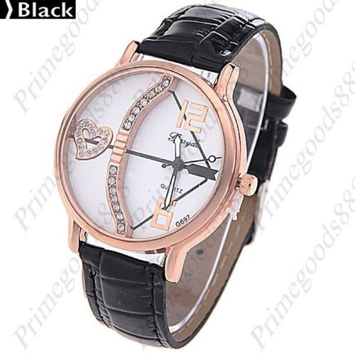 Cupid Bow And Arrow PU Leather Lady Ladies Wrist Quartz Wristwatch Women&#039;s Black