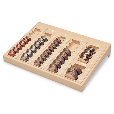 One-Piece Plastic Countex II Coin Tray w/6 Compartments, Sand