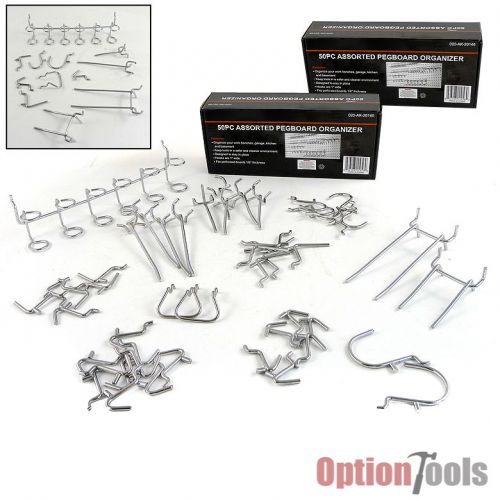 (2) 50Pc 1/8&#034; Assorted Pegboard Hooks Hanger Organizer Work Bench Garage 1&#034; Wide