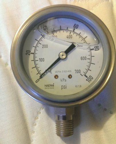 Nos swiss made haenni 0-100 psi stainless gauge liquid oil filled (bottom mount) for sale