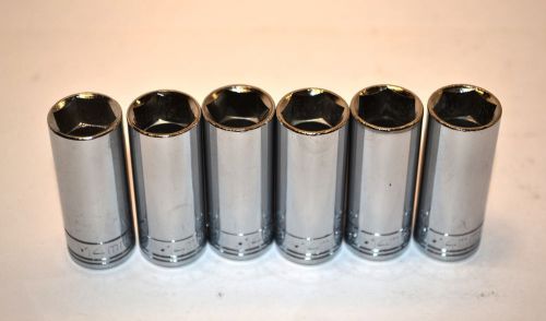 6 NOS SK TOOL USA 3/8&#034; Dr. 6 Point 14mm Deep Metric Chrome Sockets #K516 2A44