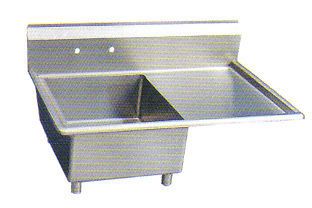 Stainless steel 44.5&#034; x 30&#034; 1 single one compartment sink w right drainboard nsf for sale