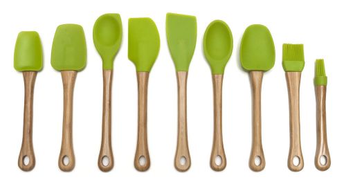 Lipper International 9 Piece Bamboo Handled Kitchen Tool Utensil Set Green