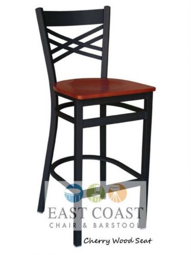 New commercial cross back metal restaurant bar stool with cherry wood seat for sale