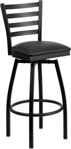 Black Ladder Back Swivel Metal Bar Stool - Black Vinyl Seat