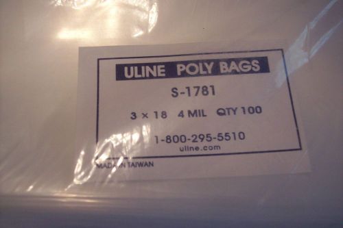 Uline Poly Bags 3&#034; X 18&#034;  4 mil 100 count S-1781    2 pkgs of 100 bags each