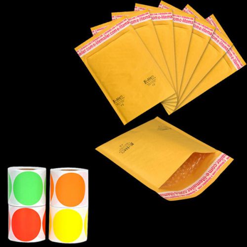 750^ 250 #0 6.5x10 Kraft Bubble Mailer+ 500 2&#034; ORANGE Round Dot Label Stickers