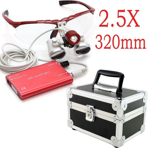 Dental Binocular Optical Glass Loupes  LED Head Light 2.5X320mm + Aluminum  case