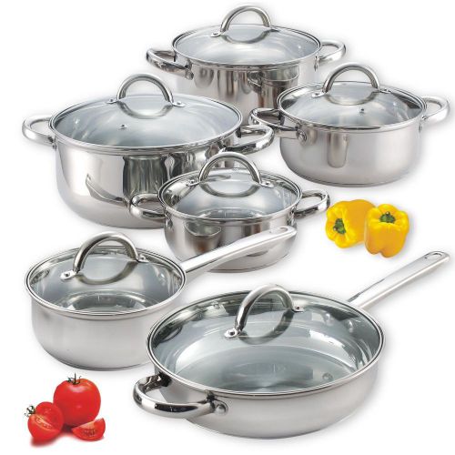 New 12 piece stainless steel mirror polished kitchen cookware set for sale
