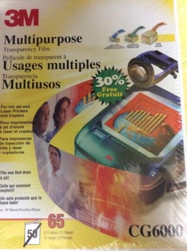 NWT 3M Multipurpose Transparency Film for Printers Copiers 65 8.5&#034; x 11&#034; CG6000