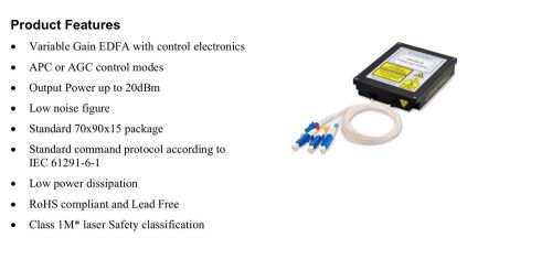 M1300CD Variable Gain EDFA, 5-15 dB Gain, 20 dBm OP, Single Pump, 2 Channels 2nm