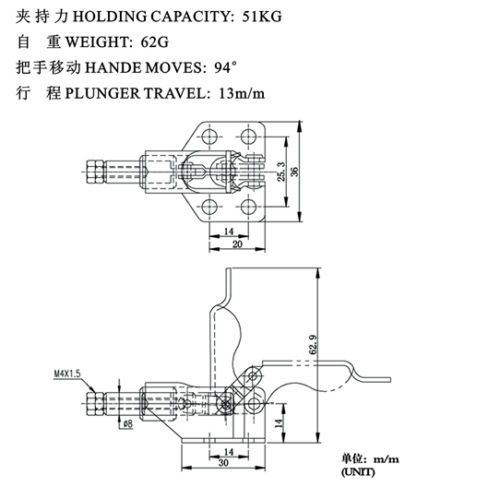 36006 push pull toggle clamp size 50kg plunger stroke 11mm for sale