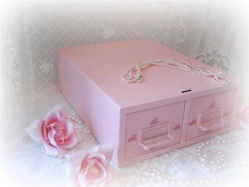 Vintage Mid Century Shabby Cottage Paris Apt Chic Pink Industrial Metal 2 Drawer