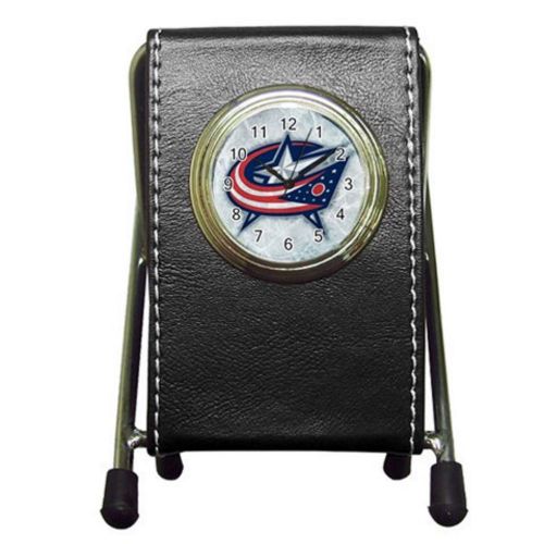 Custom Columbus Blue Jackets Leather Pen Holder Desk Clock (2 in 1)