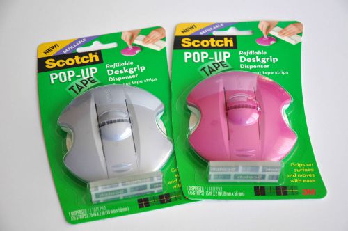 NEW SCOTCH POP-UP REFILLABLE DESKGRIP TAPE DISPENSER X2 PINK GRAY