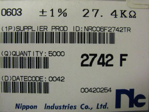 15000 pcs nippon nrc06f2742tr for sale