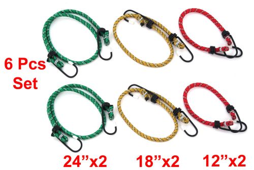 6 Pc Light Duty Rubber Bungee Cord Strap Heavy Duty Set 12&#034;, 18&#034;, 24&#034;