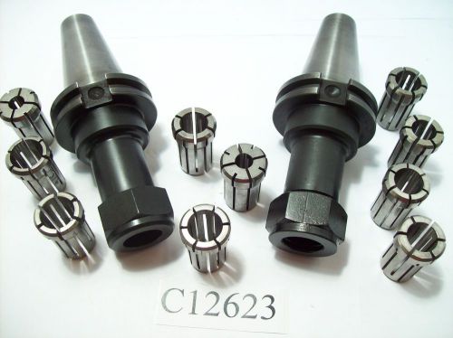 12 PC SET, 2 CAT40 DA180 COLLET CHUCKS &amp; 10 COLLETS CAT 40 DA 180 LOT C12623