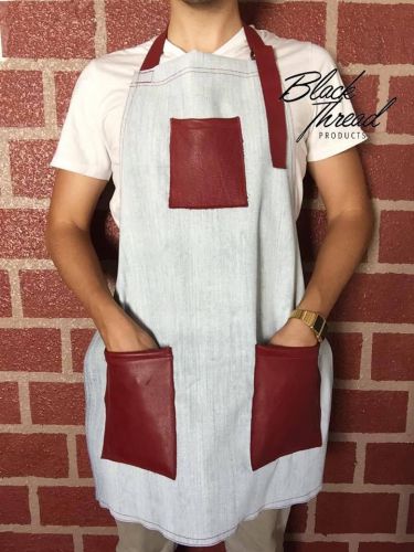 Apron leather pockets for tools woodwork &amp; crafts work machinist shop wax denim for sale