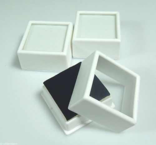 3pc white 1-1/2&#034;x3/4&#034; square glass top gem box storage/display gold/gems/coins for sale