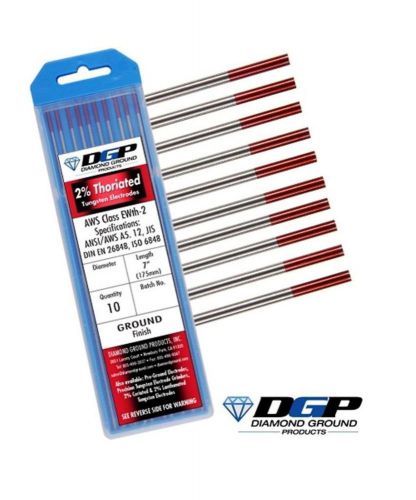 Diamond Ground TIG Weld Tungsten Electrodes 2% Thoriated RED 0.040&#034;x7&#034; (10 Pack)