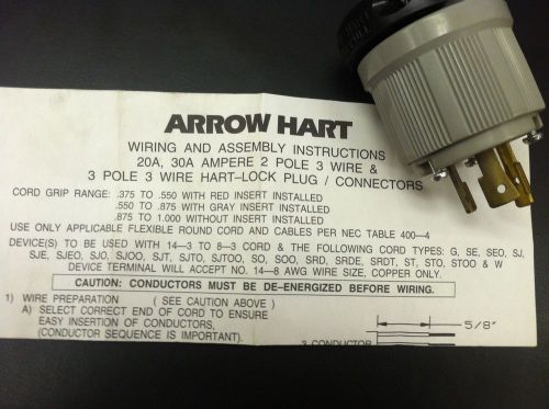 ARROW HART 20 AMP 250 VOLT 2 POLE 3 WIRE LOCKING PLUG AH6212 NIB NEW