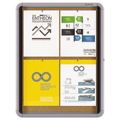 Enclosed Cork Bulletin Board w/Swing Door, 21 x 27, Silver Aluminum Frame