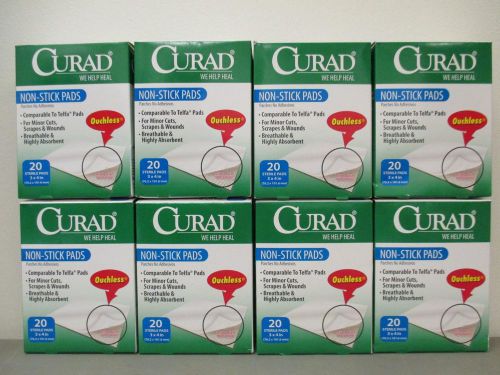 (8) Curad Sterile Non-Stick Adhesive Pad ~ 3x4&#034; ~ 20 Each ~ AM1833