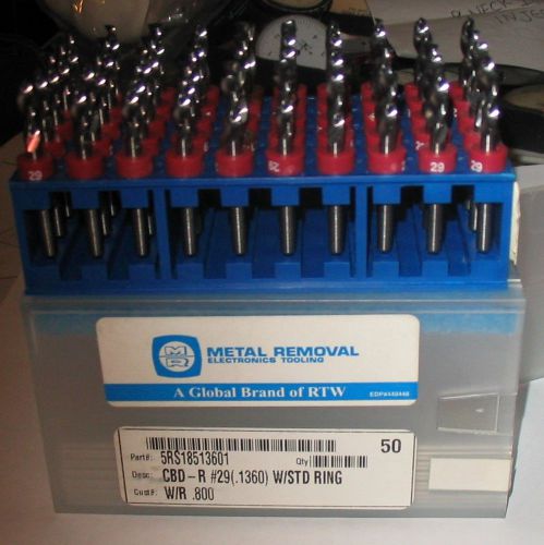 METAL REMOVAL CARBIDE CUTTING DRILLS,PART#5rs18513601,#29 (.01360) w/STD RING