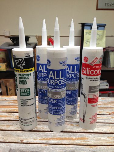 4 Pack White GE Silicone I All Purpose Silicone Sealant Plus 1 DAP Latex Caulk