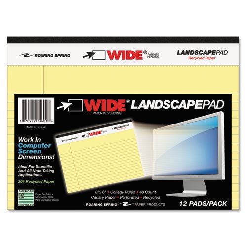 WIDE Landscape Format Writing Pad, 8 x 6, Canary, 40 Sheets, 1/Pad