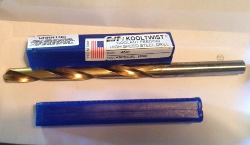 CJT KOOLTWIST CARBIDE TIPPED COOLANT FEEDING HIGH SPEED STEEL DRILL .4531 USA