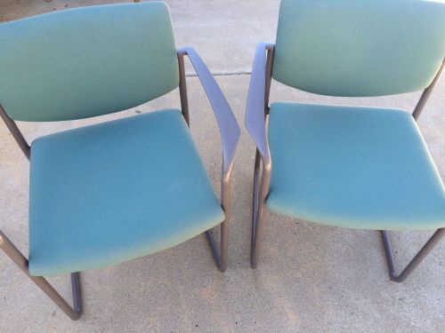 Lot of 2 STEELCASE PLAYER CHAIRS Light Teal Fabric, Grey Frame