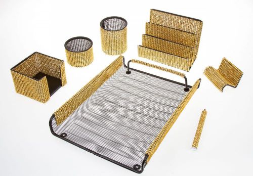 Majestic 7 Piece Gold Bling  Mesh Desk Set  Home/Office/Dorm/ Graduation/Gift