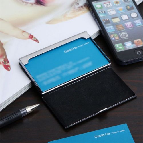 Stainless steel business name credit id card case holder pu leather box s2 for sale