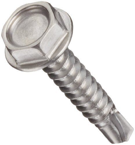 Stainless Steel Sheet Metal Screw, Plain Finish, Hex Head, External Hex Drive,