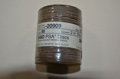 New pack of 50 3m psa sanding discs 051144-20909 248d 2&#034; grit 80 (wr.13b.c.3a) for sale