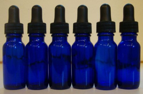 Eighteen (18) BLUE BOSTON ROUND 1/2 OZ. 15 ML GLASS GENERIC DROPPER BOTTLES