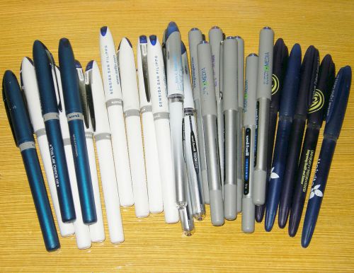LOT OF 26 UNI-BALL GEL INK PENS SIGNO VISION GRIP BLUE &amp; PURPLE INK PROMO LOGOS