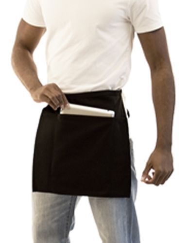 3 Waist Apron Server  Waiter Waitress Black Apron Fits LARGE Tablets Free Ship