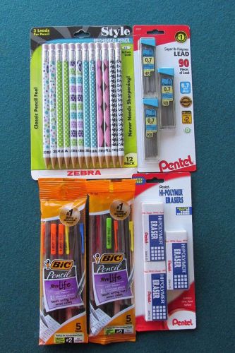 Mechanical Pencil Lot With Lead and Erasers